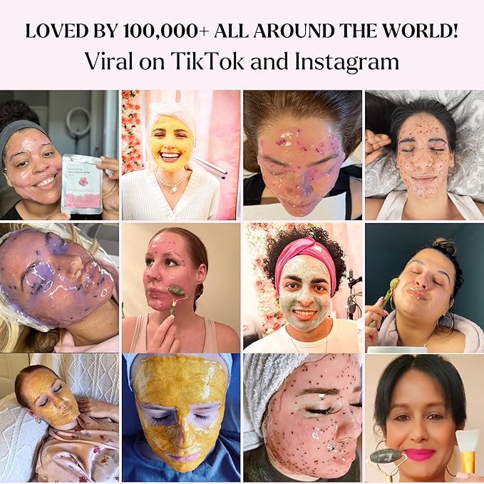 VogueNow Premium Jelly Face Mask for Facials - Bulgarian Rose, 24K Gold, Lavender & Hyaluronic Acid (Pack of 4) - Hydrating, Brightening & Nourishing Jelly Mask | Vajacial | 92 Oz Face Mask Skin Care