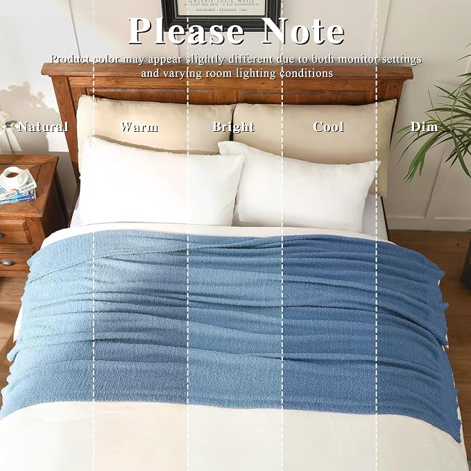 Dusty Blue Throw Blanket, Soft Fluffy Fuzzy Knit Blanket for Couch Bed Sofa, Cozy Plush Warm Blanket for Bedroom Living Room, Spring Home Decor, 50x60 Inches