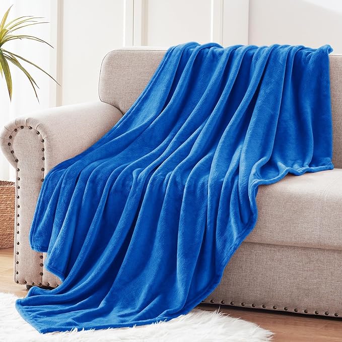 Exclusivo Mezcla Soft Fleece Throw Blanket for Couch, Cobalt Blue | 50x60 Inches, Double-Sided Brushed Flannel, Lightweight Plush Cozy Blanket for Home Decor, All Season, Machine Washable