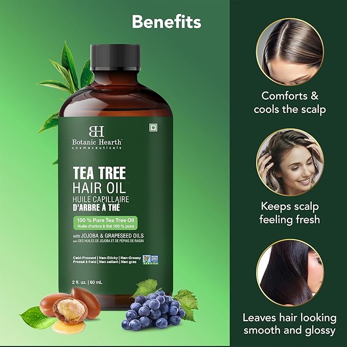 Botanic Hearth Hair Oil for Hair Growth & Hair Treatment Oils | Strengthening Dry, Frizzy, Damaged Hair & Scalp Treatment | Tea Tree Hair Oil – 2 Fl Oz