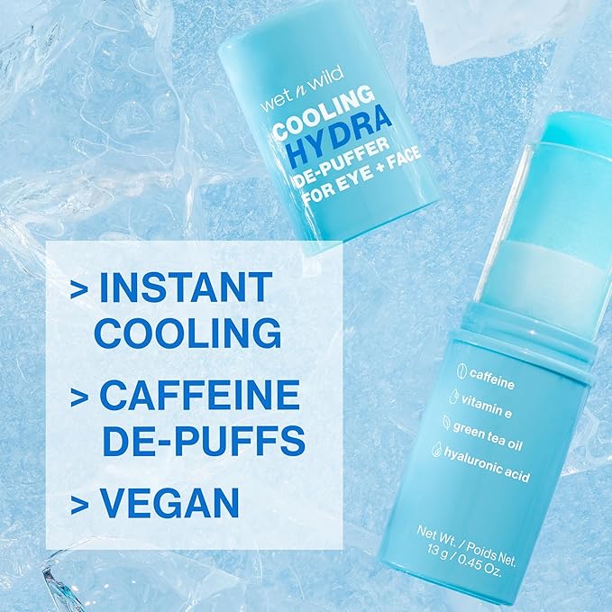 wet n wild Cooling Hydra De-Puffer, Soothing Face Makeup Primer Stick with Vitamin E & Caffeine, Instant Skin Refreshments for All Skin Types and Complexions, Vegan & Cruelty-Free