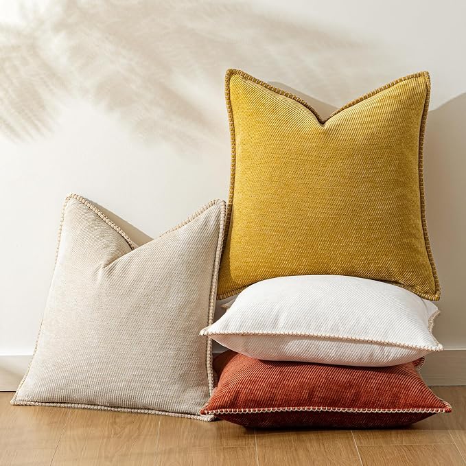 a moment Fall Decorative Throw Pillow Covers Pack of 2,22x22 Inch Crafted Border Yellow