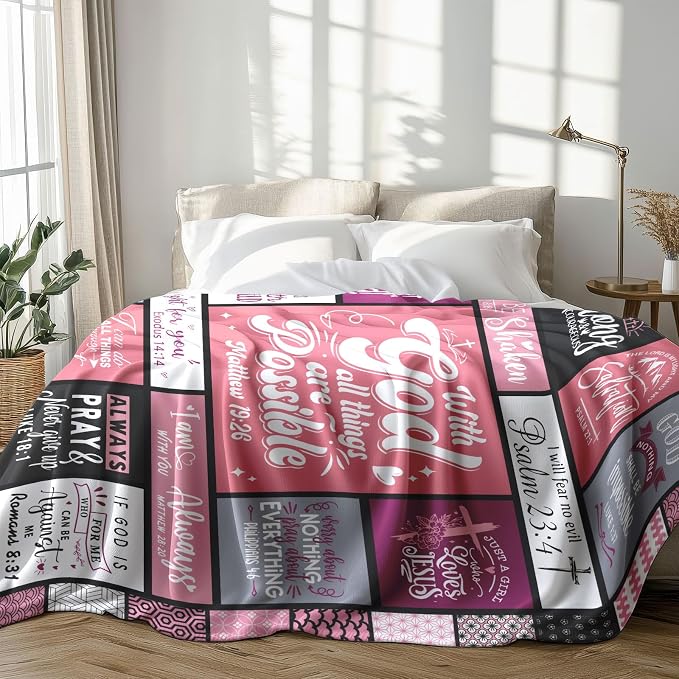 Christian Gifts for Women Blanket 60"x50", Religious Spiritual Gifts for Women, Faith Based Bible Birthday Gifts, Baptism Confirmation Gifts for Girls, Christian Graduation Gifts