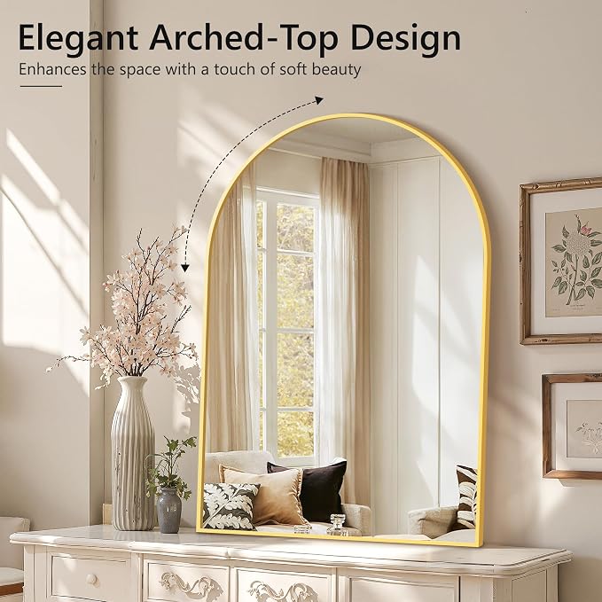 Arched Bathroom Mirror for Wall, 50" x 30" Metal Frame Vanity Mirror, Gold | Aluminium Alloy Frame, HD Shatterproof Glass, for Bathroom Over Sink , Entryway, Bedroom, Living Room