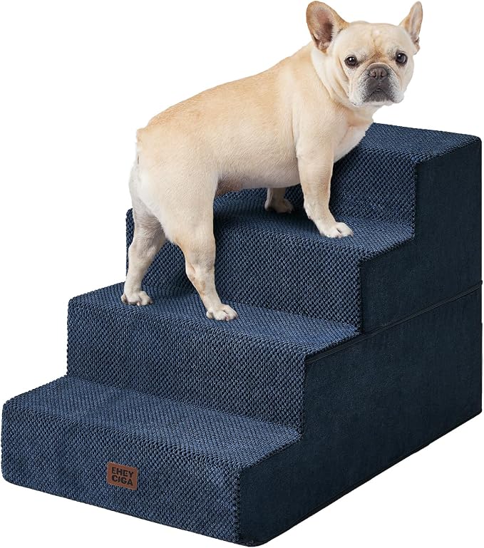 EHEYCIGA Dog Stairs for Bed 20" H, 4-Step Extra Wide Dog Steps, Navy | Pet Steps for Small Dogs and Cats for High Bed, Non-Slip Balanced Pet Ramp Indoor