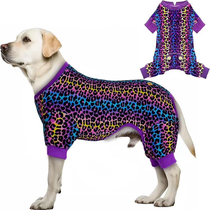 KYEESE Velvet Dog Pajamas for Medium Large Dogs Soft Onesie, Leopard | 4-Way Stretch, Lightweight & Breathable, Reduces Shedding, Gentle on Sensitive Skin, Recovery Support, Easy Potty Breaks