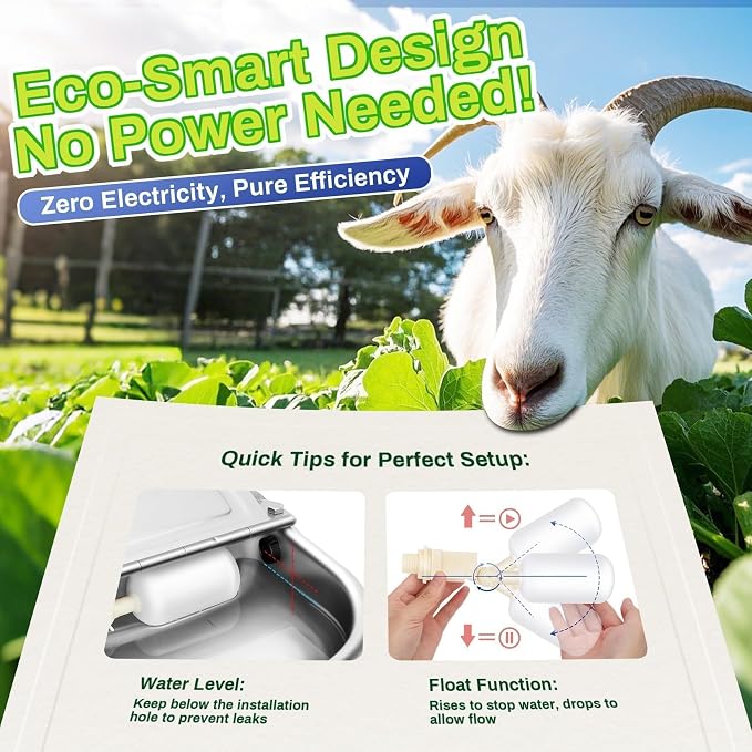 Automatic Animal Drinking Water Bowl with Float Valve, Extended Pipe,3L Stainless Steel Waterer Feeder Farm Dog Dispenser Kit Self Filling for Livestock Horse Goat Water Trough