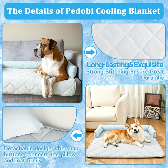 Cooling Blanket for Dogs, Dog Cooling Mat & Bed, Furniture Protector with Removable Washable Pillow, Durable & Breathable Pet Throw for Sofa, Car and Furniture Protector, Medium