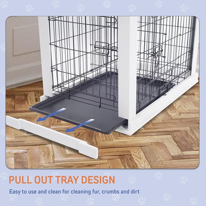 Zoovilla Large Slide Aside Dog Crate and End Table Furniture Indoor Use, Dog Kennel with Sturdy Wooden Material with Sliding Door, Decorative Wooden Pet Crate and End Table, for Large Dogs, White