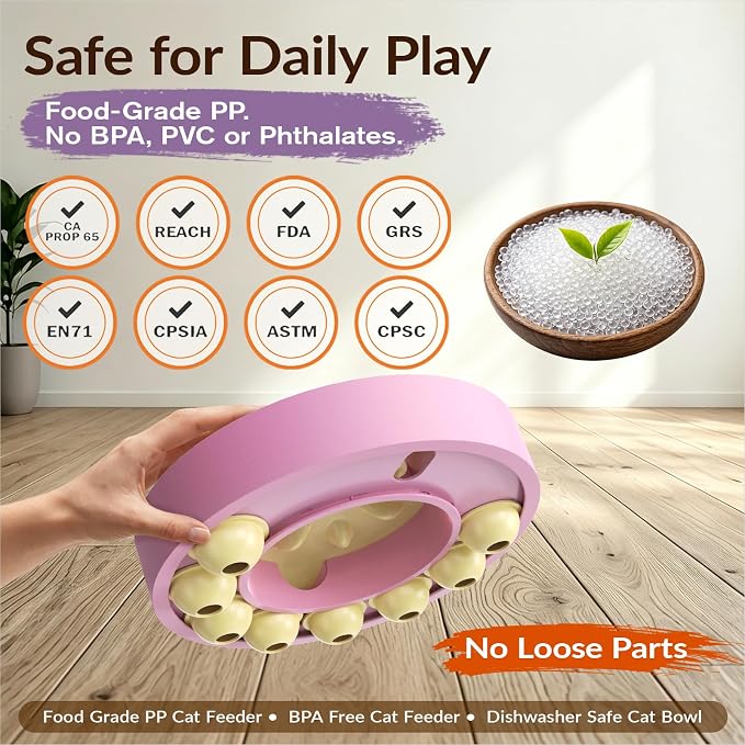 KADTC Cat Puzzle Toy, Slow Feeder, Interactive Enrichment for Indoor Cats | Eight Sliding Pods Guide Kibble Through One Outlet, Stretch Mealtime, Spark Paw-Powered Hunting, Sharpen Focus, Beat Boredom.