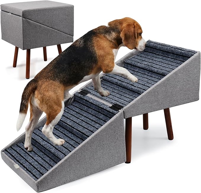 XXL 2-in-1 Ottoman Dog Stairs for Large Dogs,21.6 Inch Foldable | 6 Step Pet stairs for Bed and Couch,Safe Dog Stairs for Small Dogs,Joint Relief,Easily Fold Flat for Compact Storage