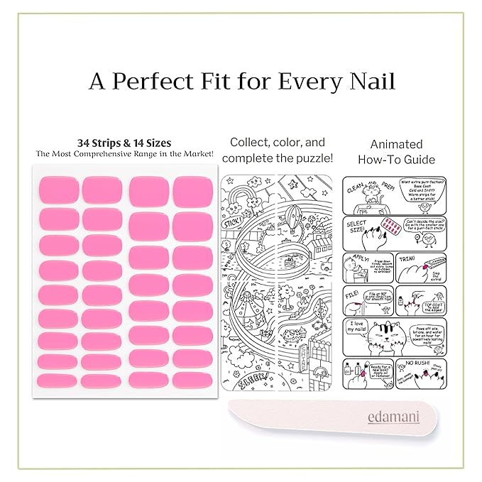 34 Piece Fully Cured Gel Nail Strips With No UV Light Needed, 14+ Days Gel Nail Polish Stickers, Salon Quality, Easy to Apply & Remove – Toxin Free, No Damage (Blush Blossom)