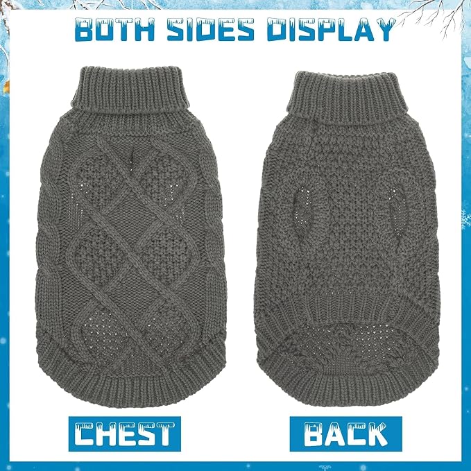 Mihachi Turtleneck Dog Sweater - Winter Coat Apparel Classic Cable Knit Clothes with Leash Hole for Cold Weather, Ideal Gift for Pet in New Year