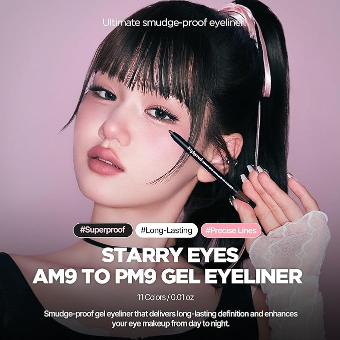lilybyred Starry Eyes Am9 to Pm9 Gel Eyeliner | Korean Gel Eyeliner, Intense Color Payoff, Creamy Formula, Easy Blending, Built-in Sharpener, Smudge-Proof, Long-Lasting, 0.017 oz. (10 Shine Gold)
