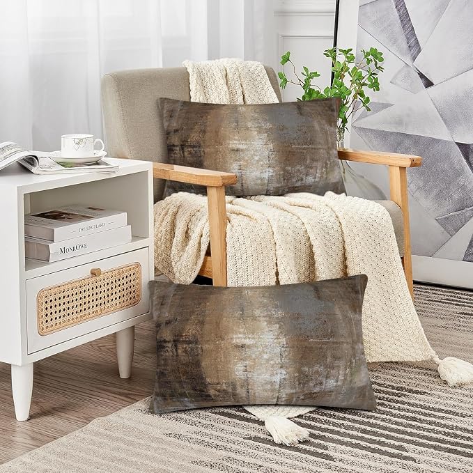 Lumbar Throw Pillow Covers,Pack of 2 Soft Velvet Decorative Cushion Cover for Sofa Bedroom Car (12X20 inch, Taupe)