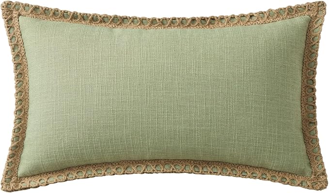 Phantoscope Pack of 2 Farmhouse Decorative Throw Decorative Pillow Cover Burlap Linen Trimmed Tailored Edges, Sage Green, 12 x 20 inches, 30 x 50 cm