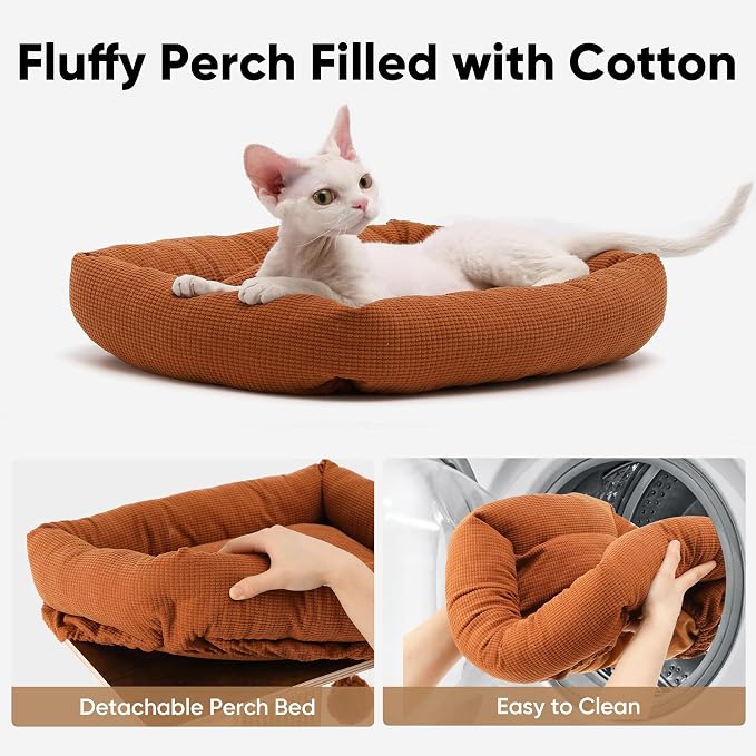 FUKUMARU Retro-Style Cat Scratching Post with Perch for Indoor Adult Cats | 28.7" Elevated Tall Cat Bed, Solid Wood Large Cat Scratcher Tower with Bed, Aesthetic Cat Tree Furniture with Natural Sisal