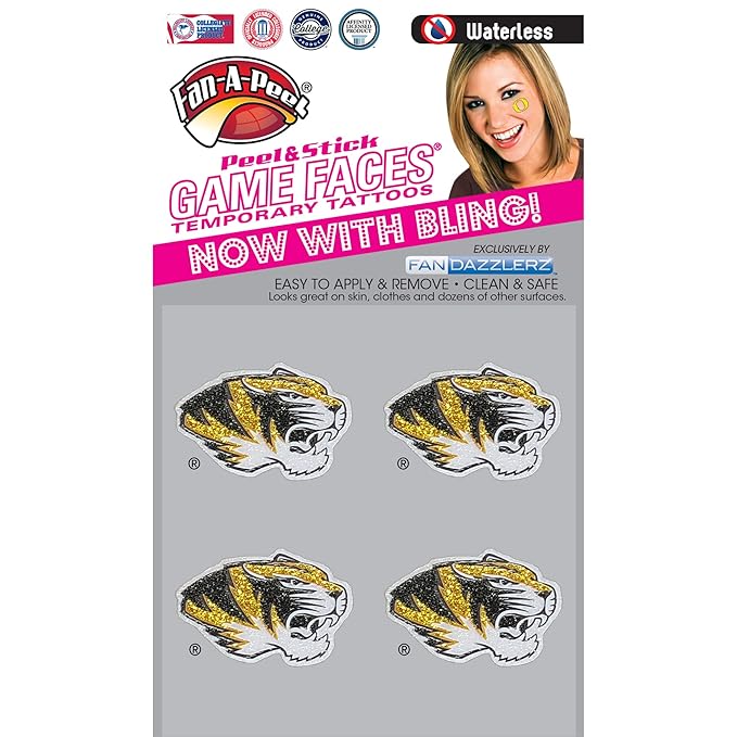 Missouri Tigers 4 Pack Waterless Fandazzlerz Tattoos