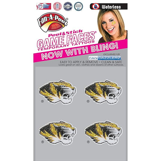 Missouri Tigers 4 Pack Waterless Fandazzlerz Tattoos