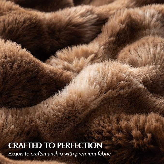 Faux Rabbit Fur Bubble Throw Blanket, 60"x80", Lion Caramel | Ultra Soft, Luxury Faux Rabbit Fur Throw, Thick Warm Bubble Blanket, Cozy Fluffy Reversible, for Bed, Couch, Chair, Sofa