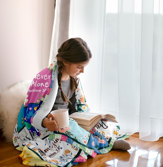 Gifts for Women, Inspirational Flower Blanket, Birthday Gifts for Women Friendship, Baptism Confirmation Gift for Girl from Bible Soft Throw 50x40in