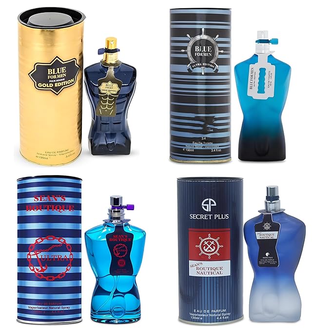 A CENTER Cologne for Men Set of 4PCS Combo Scent Includes Sean Ultra/Sean Nautical/Blue Ultra/Blue Gold 100Ml Each Fragrance Gift Set for Men All Day Use