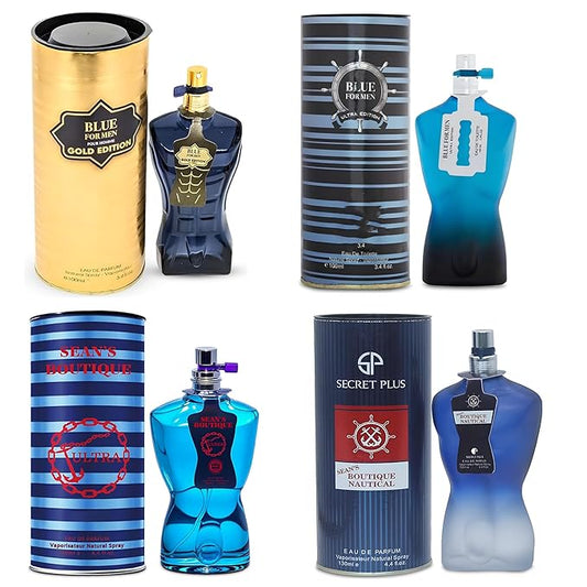 A CENTER Cologne for Men Set of 4PCS Combo Scent Includes Sean Ultra/Sean Nautical/Blue Ultra/Blue Gold 100Ml Each Fragrance Gift Set for Men All Day Use