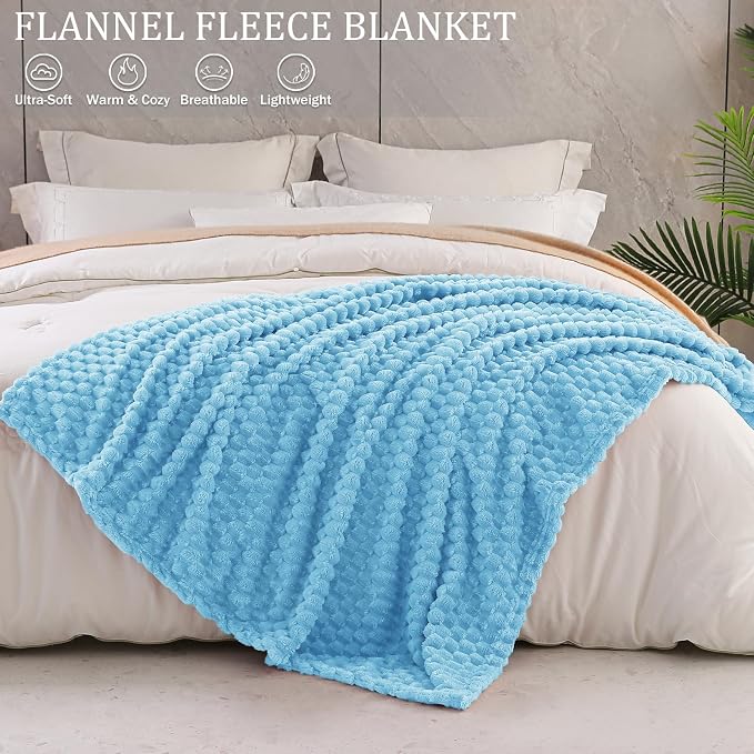 Exclusivo Mezcla Large 3D Fleece Throw Blanket for Couch, Blue | Extra Soft Fuzzy Plush Lightweight Throws, Cozy Fluffy Decorative Blankets for All Seasons, 50x70 Inches