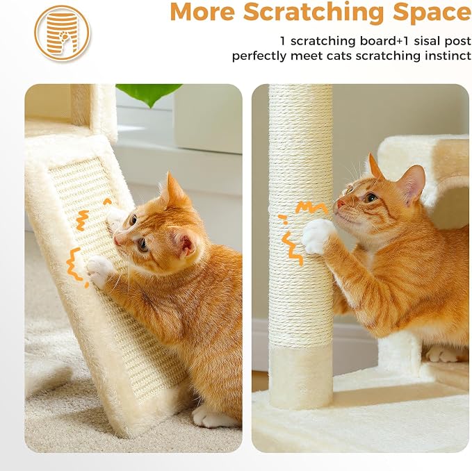 PAWZ Road Cat Tree, 35" Cat Tower with Dual Condos for Indoor Cats, Beige | cat tree tower with enlarged perch, scratching ramp, dual condos and large base for small & adult cats