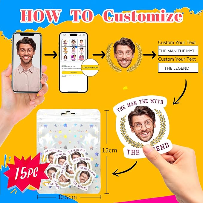 Easycosy Custom Temporary Tattoos with Photos, Personalized Funny Face Temporary Tattoos for Bachelorette Party Decorations, set of 15