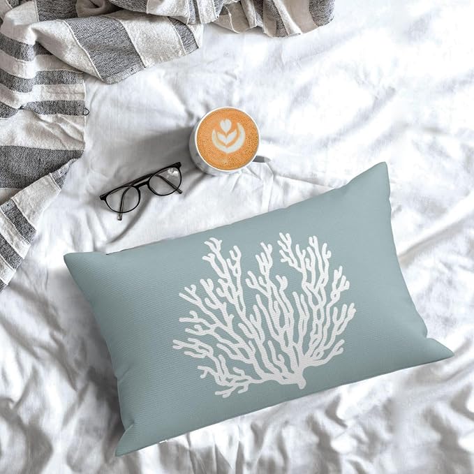 Coastal Pillow Covers 12x20 Set of 2 Blue Coral Starfish Throw Pillows Nautical Ocean Decorations Summer Linen Beach Pillowcase Outdoor Decor Farmhouse Lumbar Cushion Case for Home Living Room