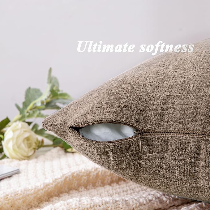 GAWAMAY Decorative Square Throw Pillow Covers 20"x20" Inch Set of 2, Super Soft Chenille Pillows Farmhouse Fall Pillowcase for Living Room Bedroom Sofa Couch Cushion Cover Taupe Grey 50x50cm