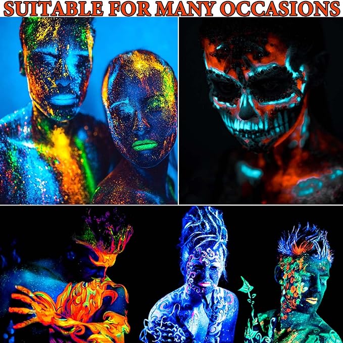 6 Pcs Glow in the Dark Face Body Paint,Blacklight Neon Face & Body Paints,Easily Cleanable Paint Set Neon Makeup Glow in the Dark Party Supplies