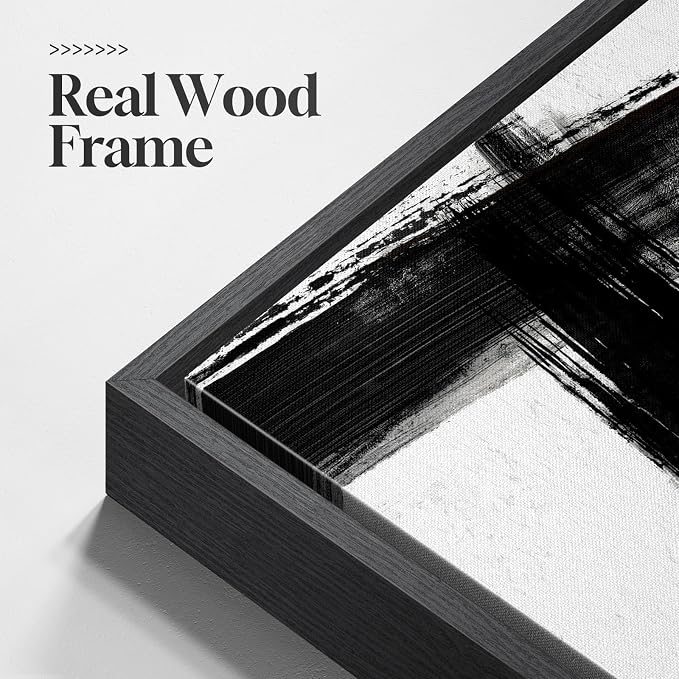 Large Framed Black and White Abstract Wall Art for Living Room, 3 Piece Big Canvas Prints Paintings Artwork for Walls, Modern Minimalist Pictures Wall Decor for Bedroom Office Hallway, 24x36 In