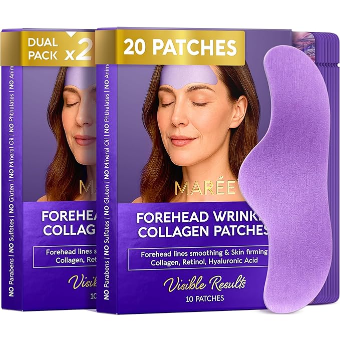 MAREE Forehead Wrinkle Patches 2 PACK – Collagen Wrinkle Patches with Retinol & Hyaluronic Acid for Face Lift – Fine Lines Deep Forehead Wrinkles Treatment Remover