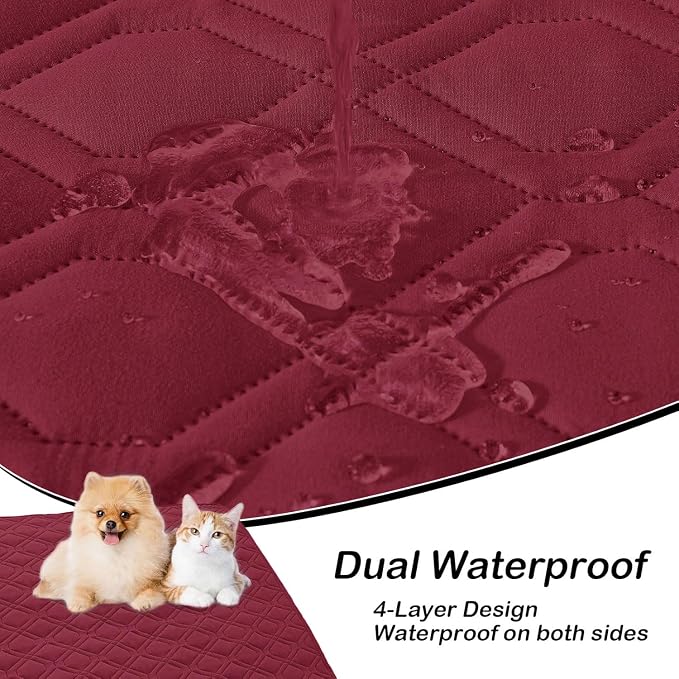 Waterproof Dog Bed Blanket - Soft Pet Blanket & Sofa Cover for Dogs | Reversible Washable Furniture Protector, Couch Covers for Pets (40x70 Inch, Wine Red/Beige)