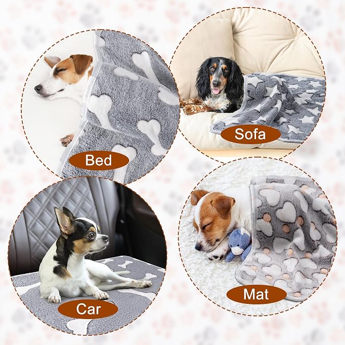 1 Pack 3 Blankets for Dog Puppy Cat (Large 41x31'', Star, Bone, Love) | Super Soft Fluffy Premium Fleece Pet Blanket Flannel Paw Printed Throw