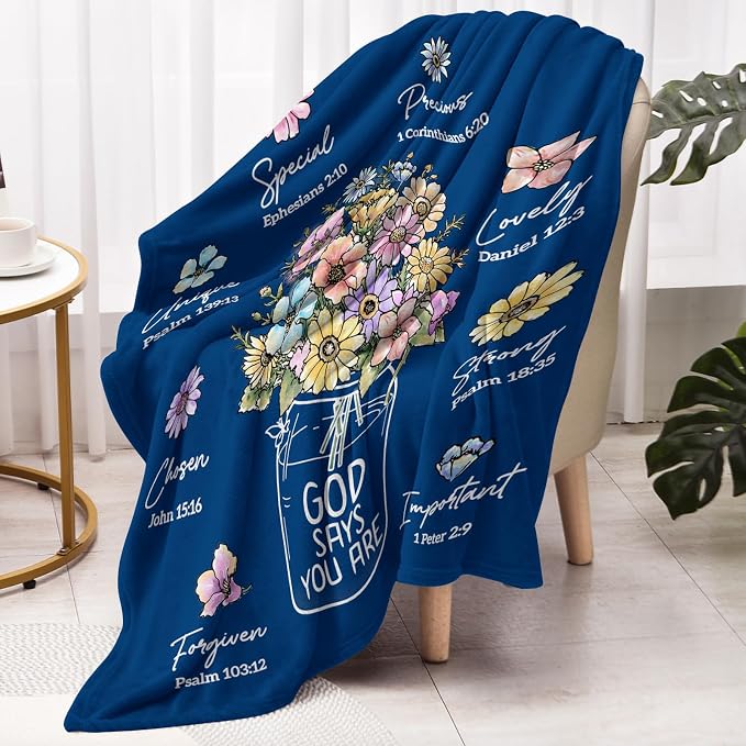 Christian Religious Gifts for Women, Navy Blue Christian Birthday Blanket | Inspiration Gifts for Women, Christmas Spiration Gifts for Mom, Baptism Confirmation Spiritual Gift for Girls Her, 60''x 50''