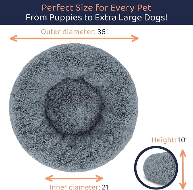 Donut Dog Bed - Premium Comfort for Anxiety Relief - Fluffy & Calming Design with Ultra-Plush Support | Cozy Round Dog Bed with Super Soft Circle Style (Dark Grey, Large)