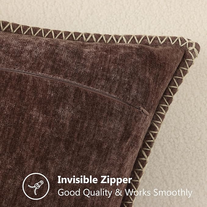 decorUhome Soft Chenille Throw Pillow Covers 12x20 Set of 2 Chocolate | Fall Textured Decorative Throw Pillow Cases Stitched Edge Modern Farmhouse Luxury Boho Velvet for Couch Sofa Bed Home Decor
