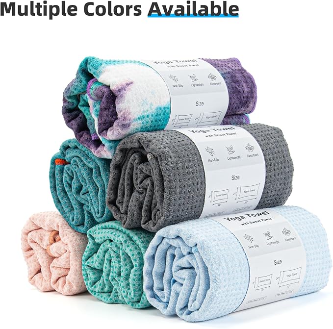 YESLIFE Non-Slip Extra Thick Hot Yoga Towel with One Sweat Towel, Microfiber Sweat Absorbent Yoga Mat Towel with Grip Dot, Pilates Mat, 72" x 24", Light Green
