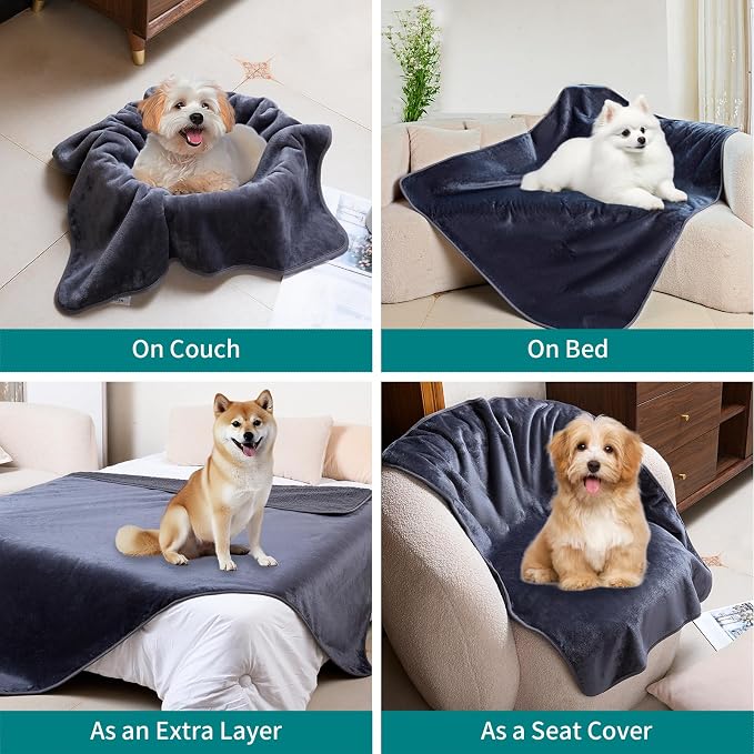 Waterproof Pet Blanket for Dogs and Cats, Soft Sherpa Fleece Throw Blanket 50 * 60inch Solid Grey