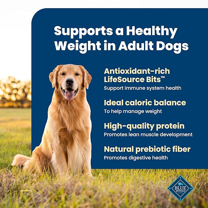 Blue Buffalo Life Protection Formula Healthy Weight Chicken Dog Food, 34 lb | Real Chicken #1 Ingredient, Promotes Lean Muscles & Weight Control, Supports Immunity with Antioxidant-Rich LifeSource Bits