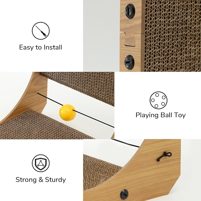 FUKUMARU Cat Scratcher, 18.9 Inch L Shaped Cat Scratch Pad for Indoor Cats | Vertical Cat Scratching Board with Ball Cat Toy, Cardboard Cat Scratcher for Wall Sofa Couch, Kitten Scratching Post