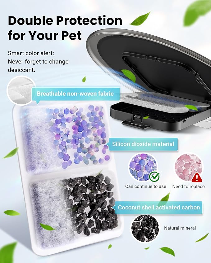 Automatic Cat Feeder with 3 Bowls, Strong Anti-Jam System, Dual-Effect Desiccant, Smart WiFi App Control Pet Feeder, Glossy Black