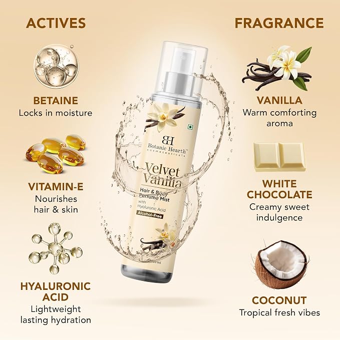 Botanic Hearth Vanilla Hair Perfume & Body Mist, Long-Lasting Hair Deodorizer & Body Scent for Women & Men, Alcohol-Free Clean Fragrance Hair Spray For Everyday Wear, All Day Freshness, 3.4 Fl Oz