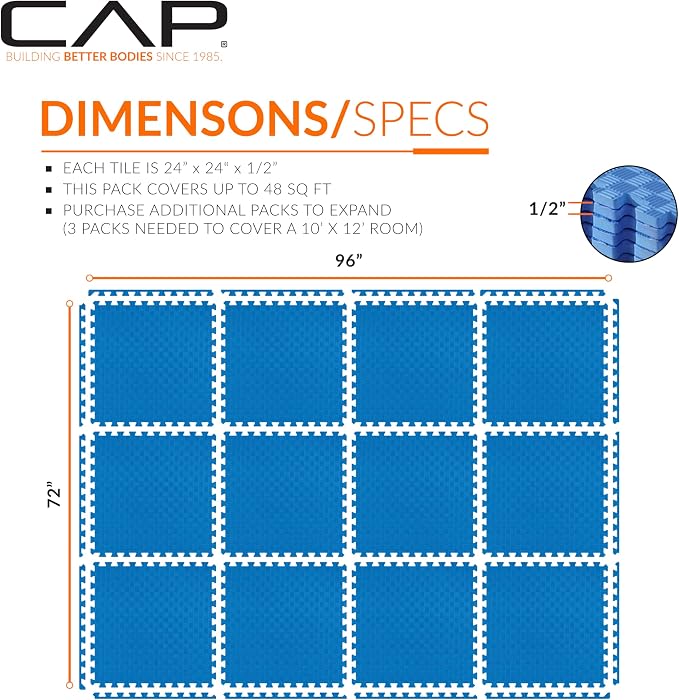 CAP Puzzle Exercise Mats | 1/2” Thick EVA Interlocking Foam Tiles for Home Gym Flooring | Multiple Options