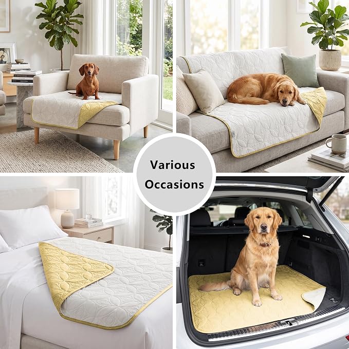 Waterproof Couch Cover for Dogs - Washable Pets Furniture Protector | TPU Leak-Proof Liner, Lightweight & Reversible, Fits Chair, Sofa, Bed, 30" x 30" , Sand/Cream