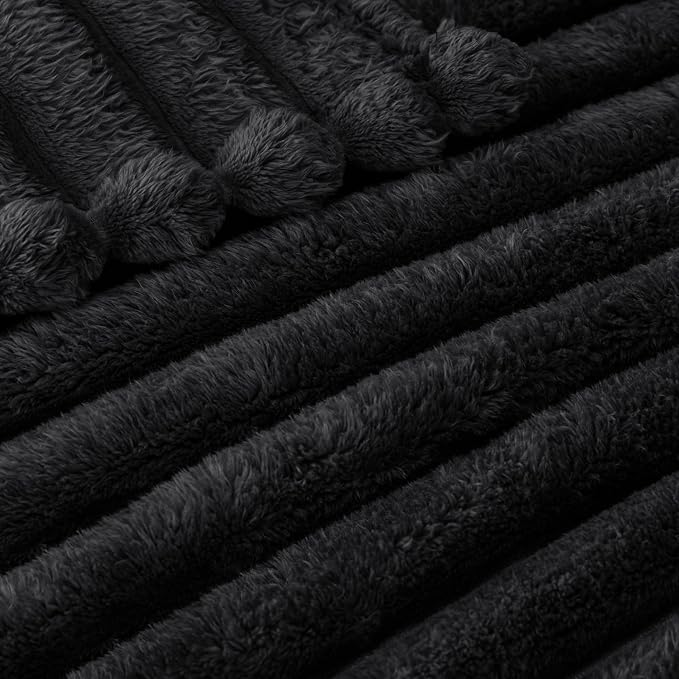 Exclusivo Mezcla Striped Fleece Throw Blanket for Couch, Sofa, Bed, 50"x60" | Soft Breathable Cozy Bed Blankets, Lightweight Plush Fluffy Fuzzy Jacquard Decorative Blankets