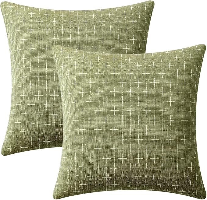 MIULEE Pack of 2 Decorative Burlap Linen Spring Throw Pillow Covers Farmhouse Pillowcases Modern Rustic Woven Textured Cushion Cover for Sofa Couch Bed 18x18 Inch Sage Green